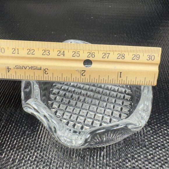 Vintage MCM Clear Glass Trinket Dish Ashtray Waffle Bottom Decorative Dish Plate - Picture 2 of 10